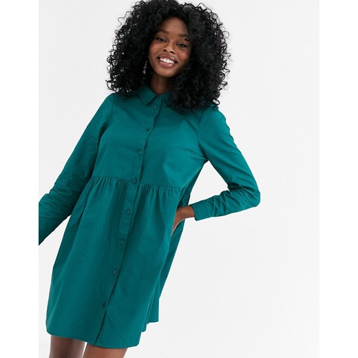 Sukienka Asos mini z długim rękawem zielona z bawełny luźna 