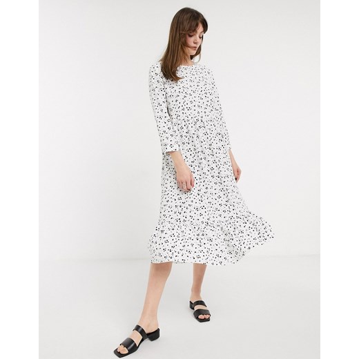 Glamorous – Luźna sukienka midi z nadrukiem w kropki-Biały