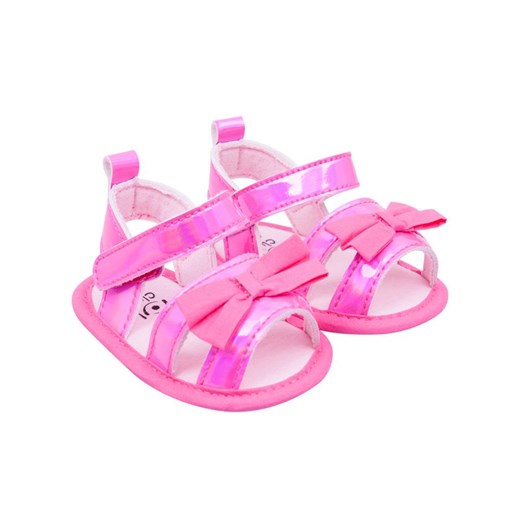 Sandałki dziewczęce błyszczące z kokardką różowe