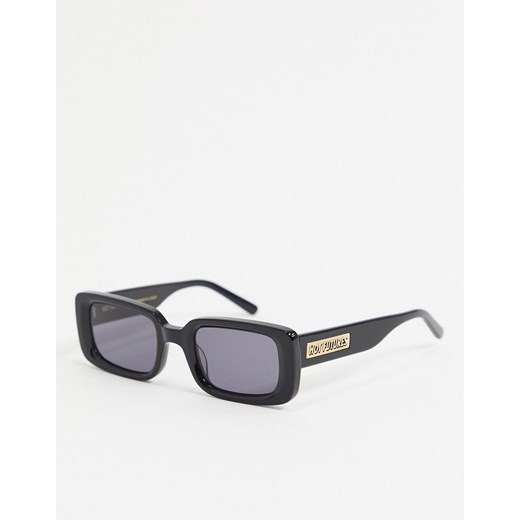 Hot Futures – Czarne kwadratowe okulary przeciwsłoneczne w stylu retro z logo-Czarny  Hot Futures No Size Asos Poland