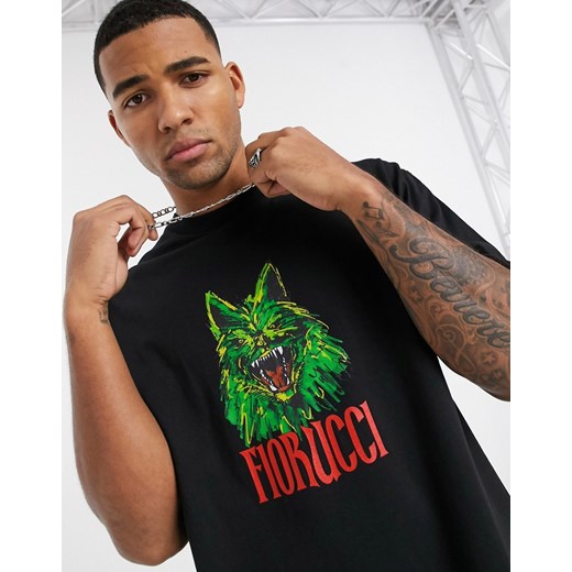 Fiorucci – Czarny t-shirt z kolorowym nadrukiem kojota z napisem logo  Fiorucci M Asos Poland