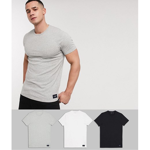 Abercrombie & Fitch – Zestaw 3 t-shirtów z okrągłym dekoltem i naszywką z logo w kolorach białym/szarym/czarnym