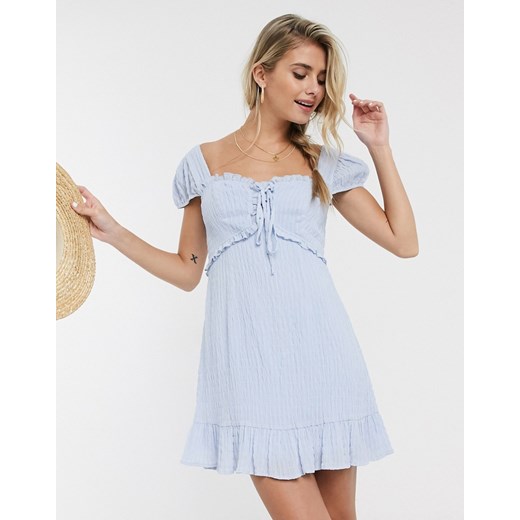 Skylar Rose – Sukienka mini w stylu milkmaid w teksturowaną kratę-Niebieski Skylar Rose  XS Asos Poland