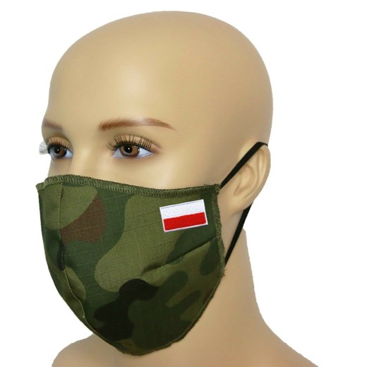 Maska Profilowana Dwuwarstwowa RIPSTOP/FLIZELINA na twarz z haftowaną flagą - pl woodland ripstop