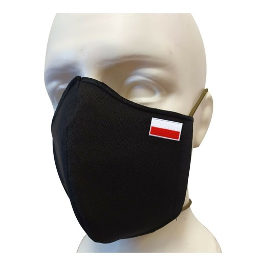 Maska bawełniana na twarz z haftowaną flagą - czarna (MBCZAHAFT)