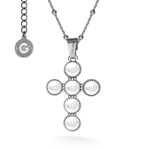 Naszyjnik krzyżyk z perłami, srebro 925 Swarovski : Kolor pokrycia srebra - Pokrycie Czarnym Rodem, Perła - SWAROVSKI WHITE