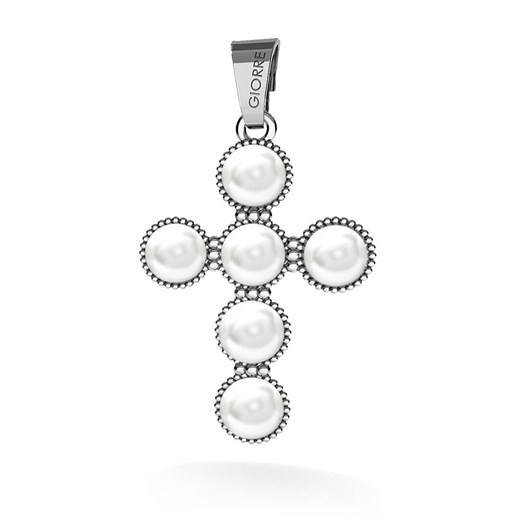 Zawieszka krzyżyk z perłami, srebro 925 Swarovski : Kolor pokrycia srebra - Pokrycie Czarnym Rodem, Perła - SWAROVSKI WHITE