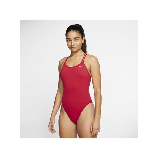 Jednoczęściowy damski kostium kąpielowy z ramiączkami krzyżowanymi na plecach Nike HydraStrong Solid - Czerwony  Nike 38 Nike poland