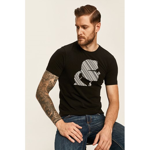 Czarny t-shirt męski Karl Lagerfeld z krótkimi rękawami z elastanu 