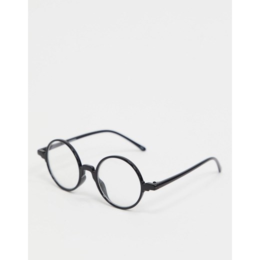 ASOS DESIGN – Czarne okrągłe okulary z przezroczystymi szkłami-Wyczyść