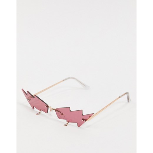 ASOS DESIGN – Różowe okulary w kształcie błyskawicy z kryształkowymi zawieszkami-Złoty asos  One Size Asos Poland