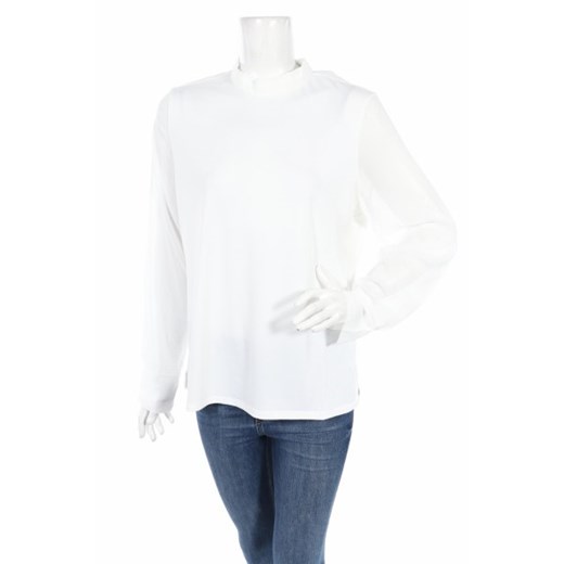 Biała bluzka damska Esprit z długim rękawem casual z okrągłym dekoltem 