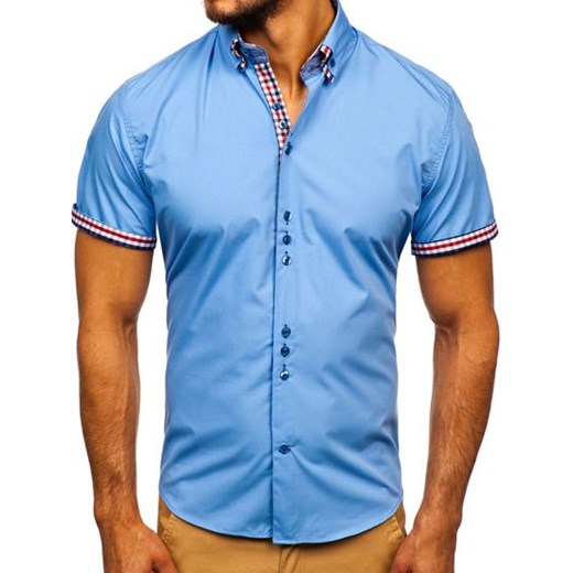Koszula męska elegancka z krótkim rękawem błękitna Bolf 3507