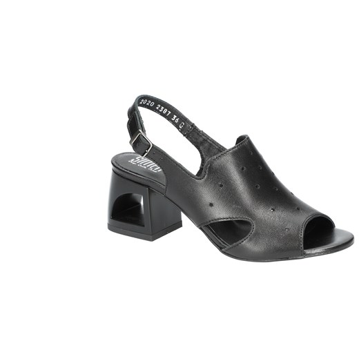 Simen sandały damskie z klamrą czarne na średnim obcasie na skórzane 