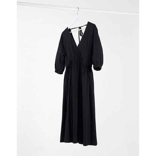 ASOS DESIGN – Czarna luźna sukienka midi z kopertowym topem-Czarny  asos 36 Asos Poland