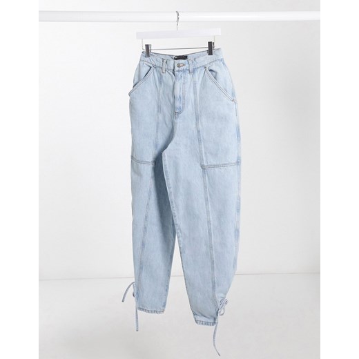 ASOS DESIGN – Jasnoniebieskie jeansy boyfriend z podwyższonym stanem, szerokimi nogawkami i wiązaniami u dołu
