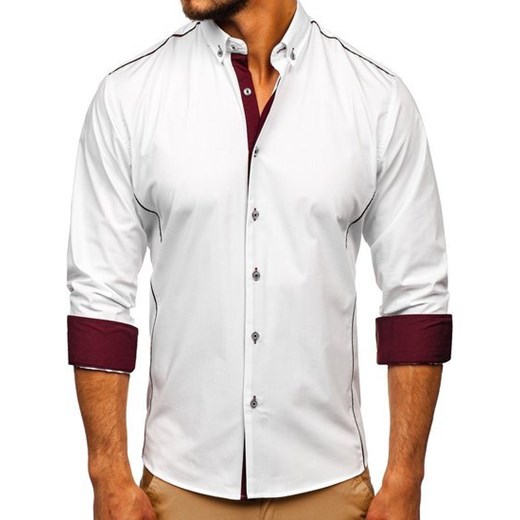 Koszula męska elegancka z długim rękawem biało-bordowa Bolf 5722-1