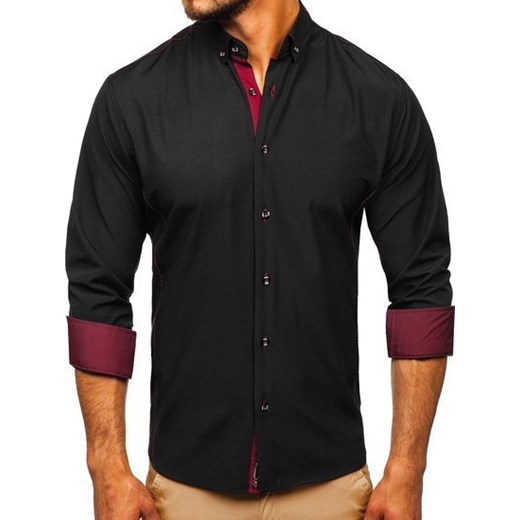 Koszula męska elegancka z długim rękawem czarno-bordowa Bolf 5722-1
