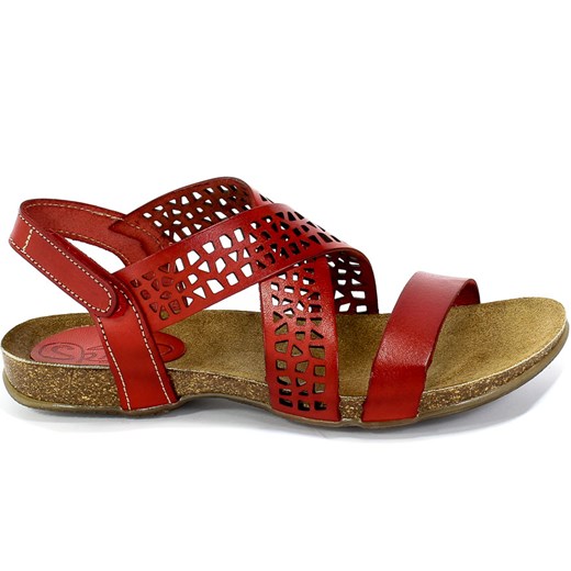 Czerwone sandały damskie Spk Shoes skórzane 