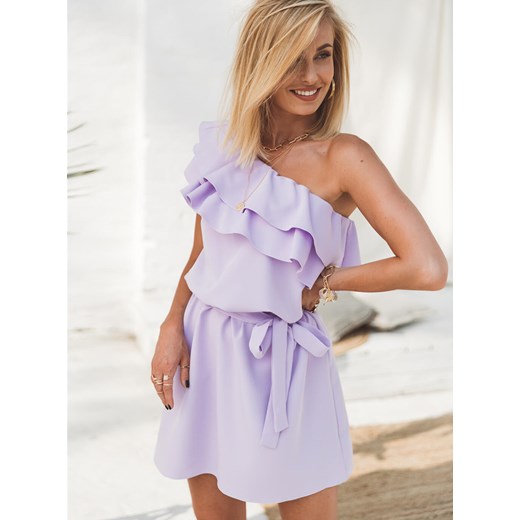 Sukienka Selfieroom z odkrytymi ramionami fioletowa na co dzień 