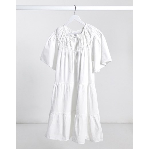 Topshop – Biała sukienka mini o luźnym kroju z popeliny bawełnianej-Biały