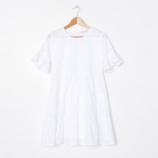 House - Biała sukienka z haftowanej bawełny - Biały House  L 