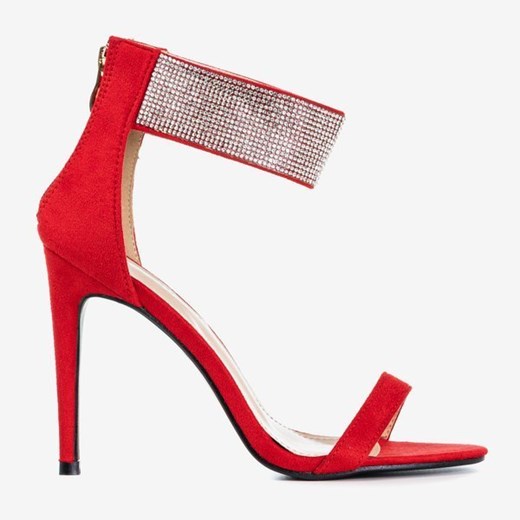 Czerwone damskie sandały na wyższej szpilce z cyrkoniami Klisona - Obuwie Royalfashion.pl  40 