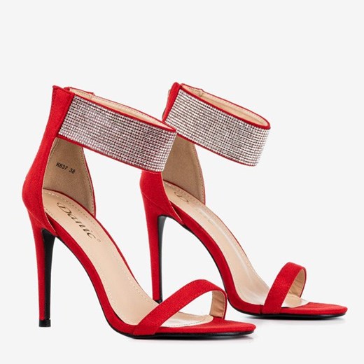 Czerwone damskie sandały na wyższej szpilce z cyrkoniami Klisona - Obuwie Royalfashion.pl  36 