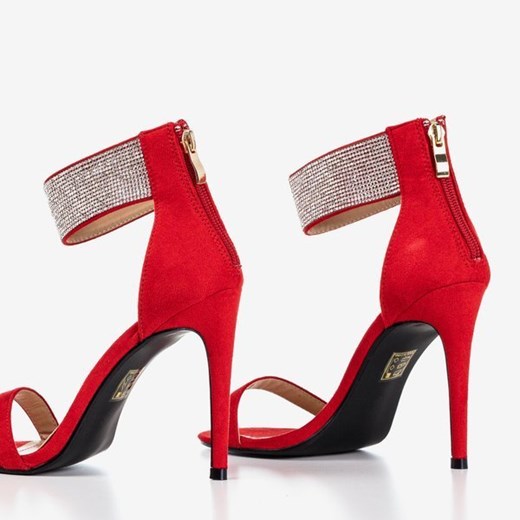 Czerwone damskie sandały na wyższej szpilce z cyrkoniami Klisona - Obuwie  Royalfashion.pl 37 