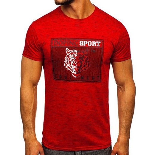 Czerwony T-shirt męski z nadrukiem Denley SS11130  Denley XL okazja  