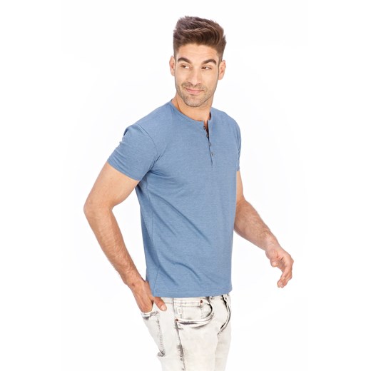 T-shirt męski Lanieri Fashion niebieski casual z krótkim rękawem 