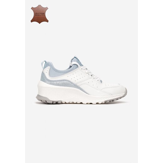 Biało-Niebieskie Skórzane Sneakersy Metiomine