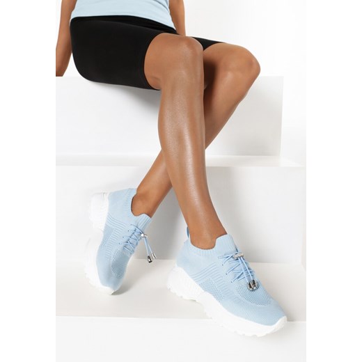Buty sportowe damskie Born2be sneakersy młodzieżowe niebieskie na platformie sznurowane 