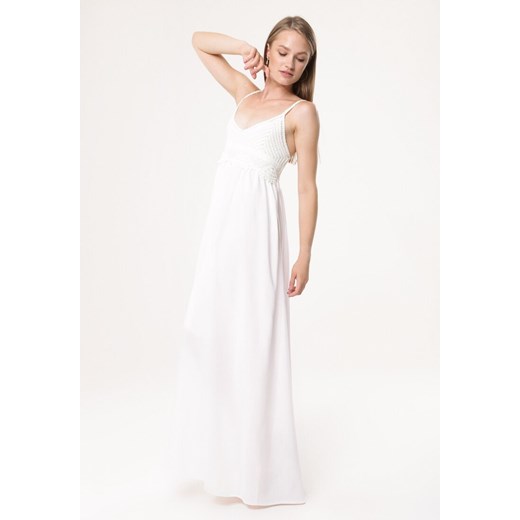 Sukienka Born2be biała gładka maxi na ramiączkach z dekoltem v 