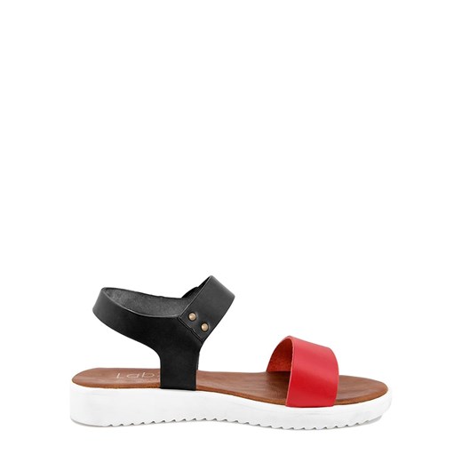 Skórzane sandały w kolorze czarno-czerwonym