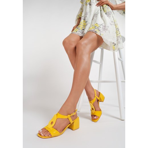 Sandały damskie Renee eleganckie żółte gładkie 