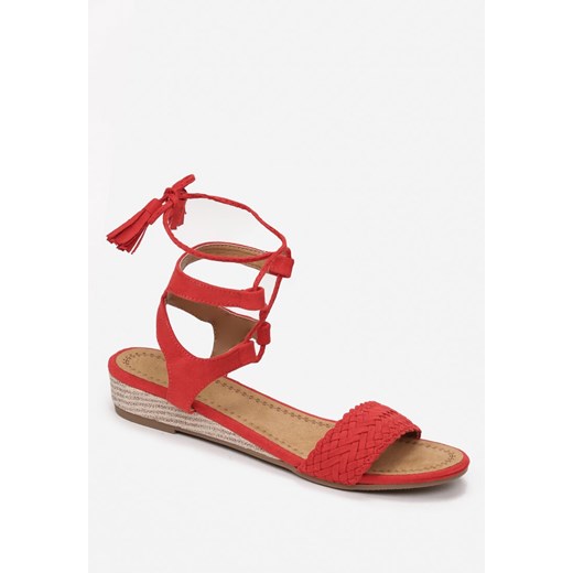 Sandały damskie Renee bez wzorów na koturnie eleganckie sznurowane czerwone na lato 