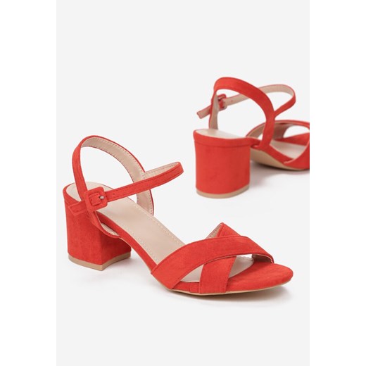 Renee sandały damskie na słupku eleganckie letnie czerwone na średnim obcasie gładkie 