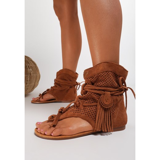 Sandały damskie Renee casual sznurowane bez wzorów na lato 