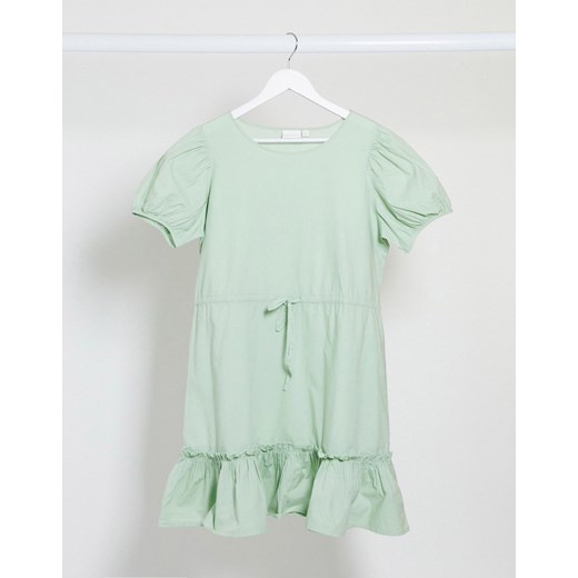 Vila – Zielona luźna sukienka mini z paskiem w talii-Zielony
