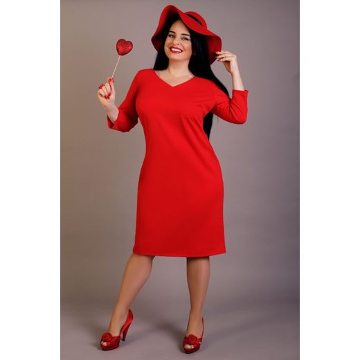 Sukienka gładka CARMEN z rękawkiem 3/4 czerwona   48 okazyjna cena Oscar Fashion 