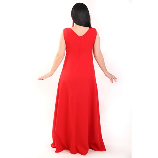 Sukienka czerwona Oscar Fashion maxi na karnawał elegancka na ramiączkach trapezowa 