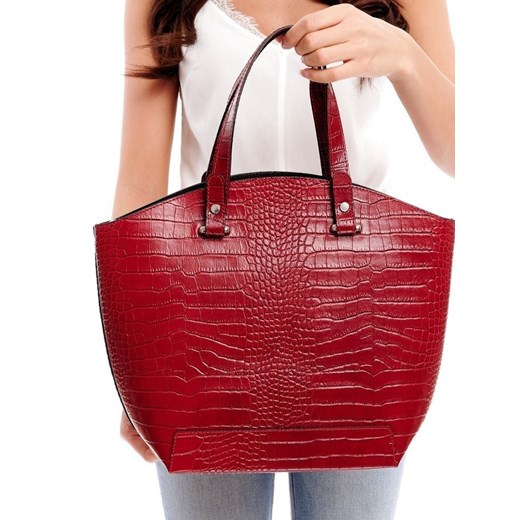 Merg shopper bag bez dodatków czerwona skórzana elegancka 