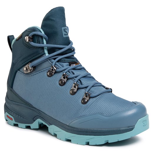 Buty trekkingowe damskie niebieskie sportowe sznurowane gładkie płaskie gore-tex 