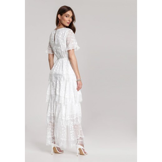 Sukienka Renee na wiosnę biała z krótkim rękawem koronkowa maxi 