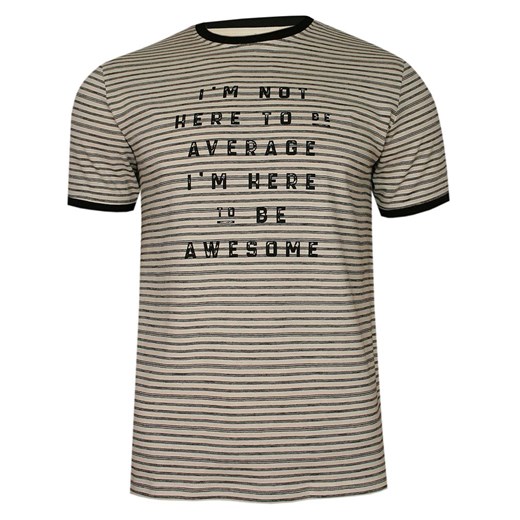 Beżowo-Czarny Bawełniany T-Shirt -PAKO JEANS- Męski, Okrągły Dekolt, Krótki Rękaw, w Paski TSPJNSTOMec ze sklepu JegoSzafa.pl w kategorii T-shirty męskie - zdjęcie 87388782