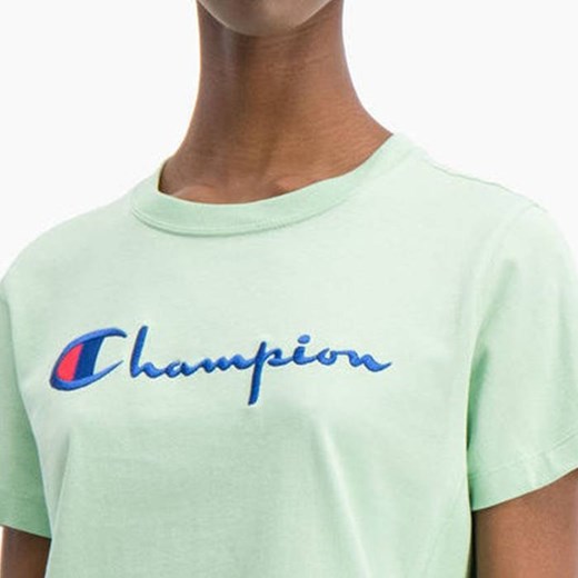 Bluzka damska Champion miętowa z okrągłym dekoltem na wiosnę z napisem 