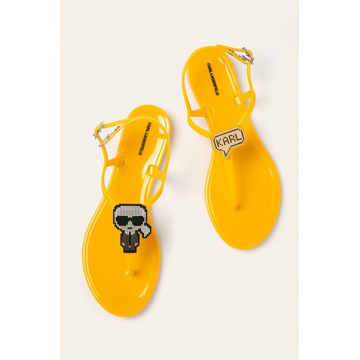 Sandały damskie Karl Lagerfeld bez obcasa bez wzorów na lato żółte na płaskiej podeszwie 