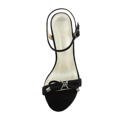 Czarne sandały na szpilce z ozdobną kokardką OGLIANO