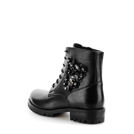 Czarne sznurowane botki ze skóry licowej ORUNE